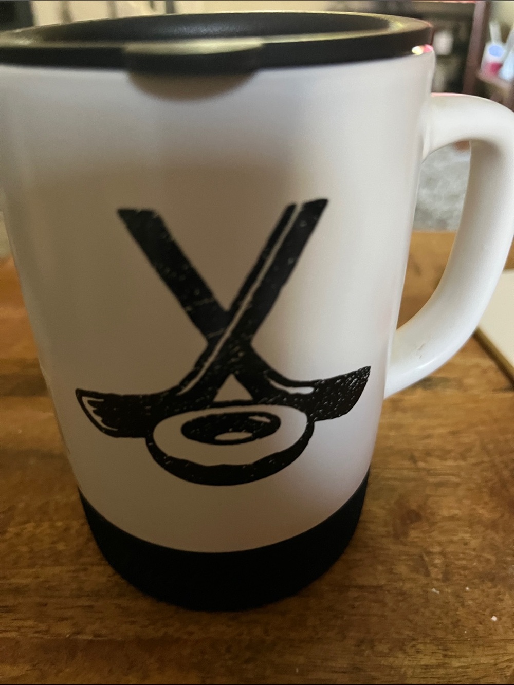 Tim Horton White and Black Ceramic Travel Mug with Lid - Home Dining